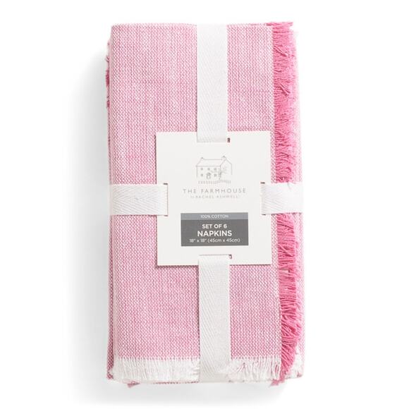 RACHEL ASHWELL The Farmhouse PINK Raw Edge 18 X 18 Cloth Napkins Set 6 NEW - Picture 2 of 2